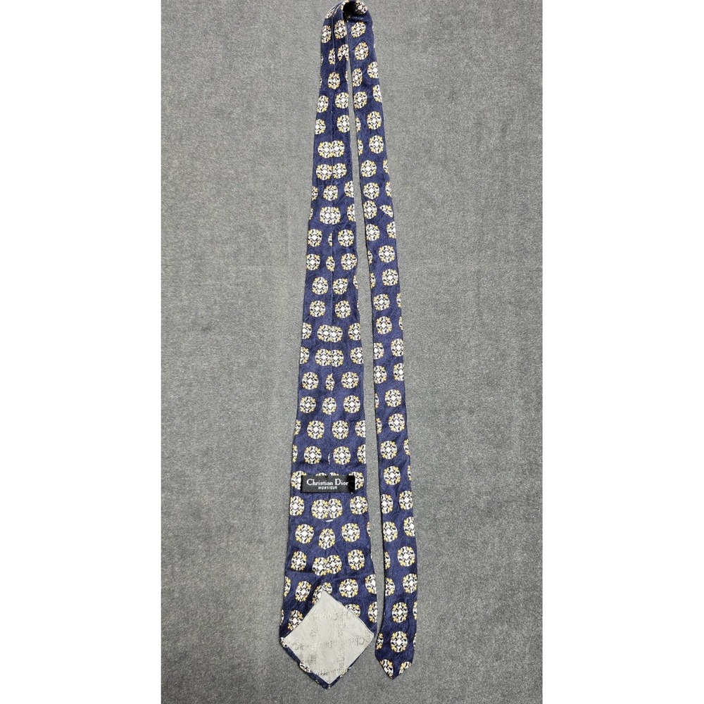 Christian Dior Monsieur Neck‎ Tie Vintage Blue Gold 100% Silk Necktie Geometric
